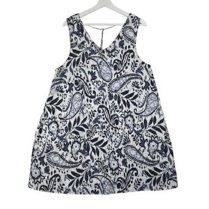 Lucky Brand Blue and White Paisley Dress 100% Linen A Line Summer Mini Size L